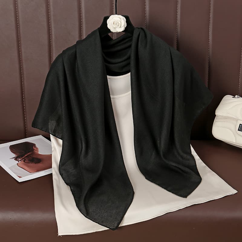 Black 90 × 90 cm Women Solid Colour Square Scarf - Lightweight Polyester