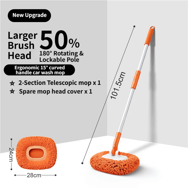 Orange 21° Curved Car Wash Mop and Snow Scraper with 180° Rotating