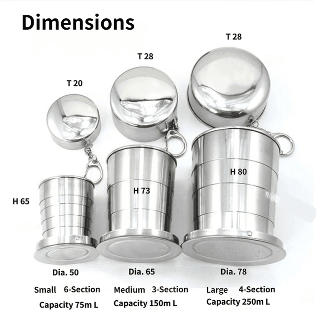 250 ml Silver Stainless Steel 4-Section Telescopic Travel Cup with Keychain