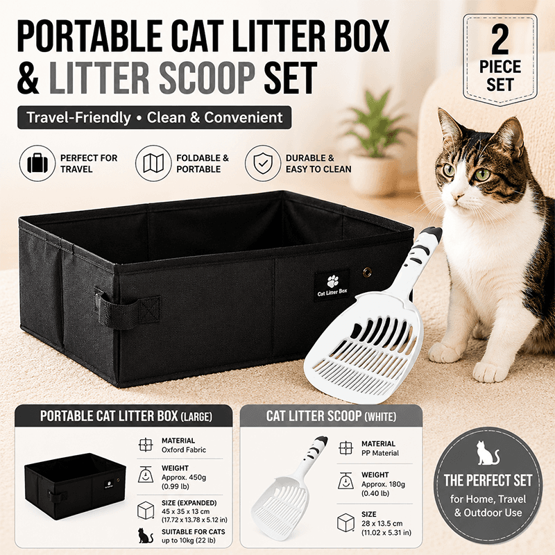 Travel Friendly Pet Toilet Kit - Black Portable Cat - Black Portable White