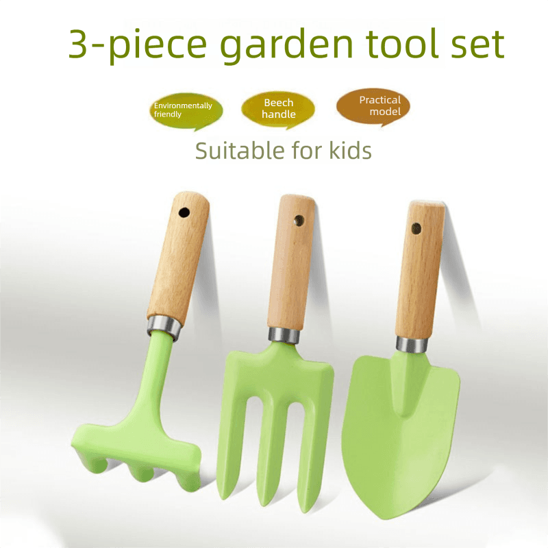 Mini Gardening Tool Set - 3-Piece Natural Wood Handle and Sturdy Metal