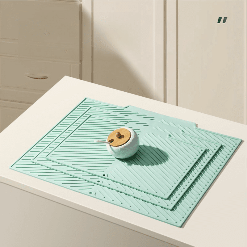 3-Piece Green Silicone Draining Mat Set Kitchen Counter Protector