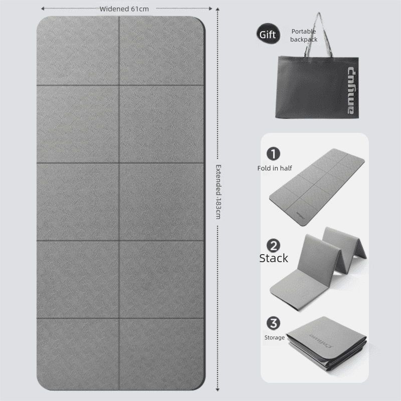 Grey Foldable Yoga Mat - Portable Thick Non-Slip Fitness Exercise Mat