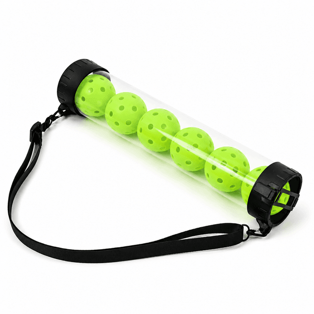 Portable Pickleball Retriever Tube & 6-Piece Green 74mm 40-Hole Pickleballs