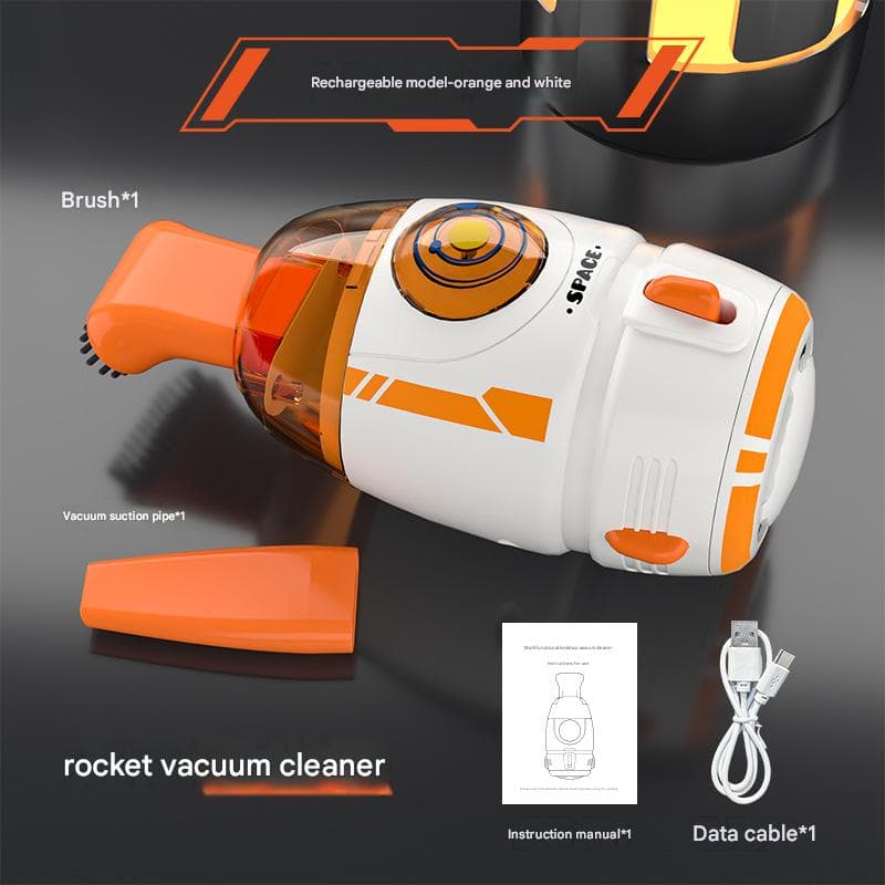Orange and White Rocket Desktop Vacuum Cleaner - USB Rechargeable, 500mAh