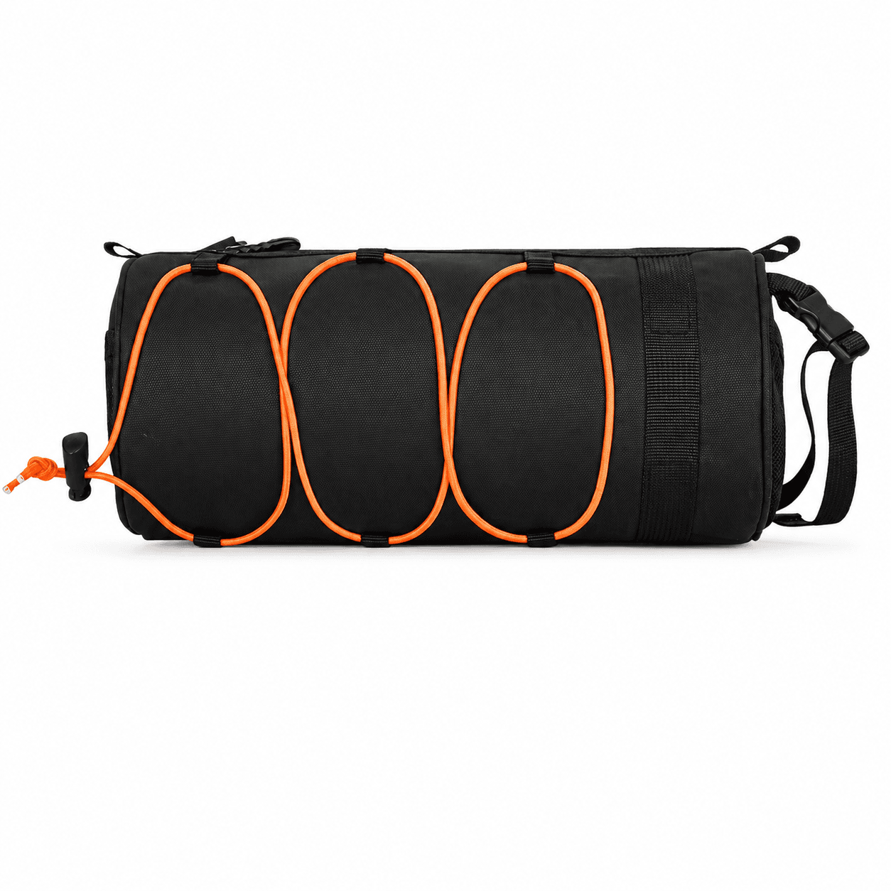 Black Bicycle Handlebar Bag with Fluorescent Orange Elastic Cord