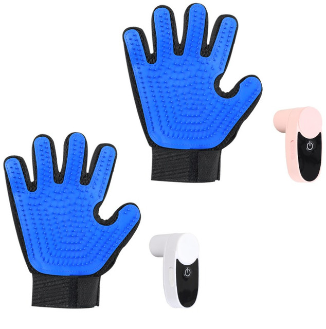 2-Piece Black Blue Pet Grooming Spray Glove with Pink & White - Pink White