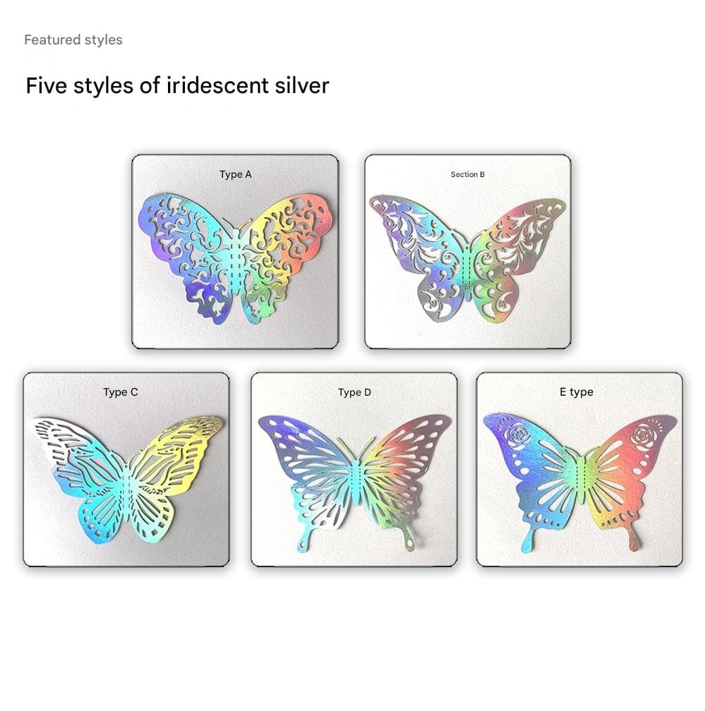 3D Butterfly Wall Stickers - Iridescent Silver Paper - 72-Piece Set, Hollow