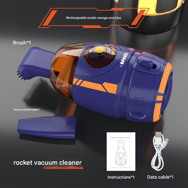 Orange and Blue Rocket Desktop Vacuum Cleaner - USB Rechargeable, 500mAh