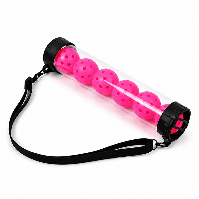 Portable Pickleball Retriever Tube & 6-Piece Pink 74mm 40-Hole Pickleballs