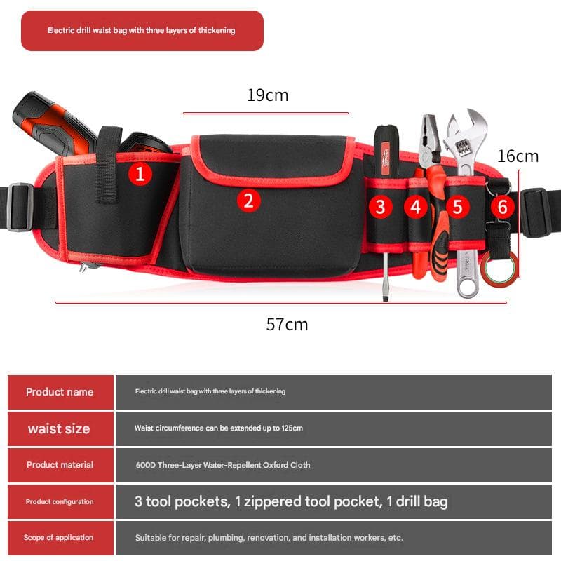 Red Professional Oxford Cloth Tool Waist Bag -Tool Belt - Red Robust