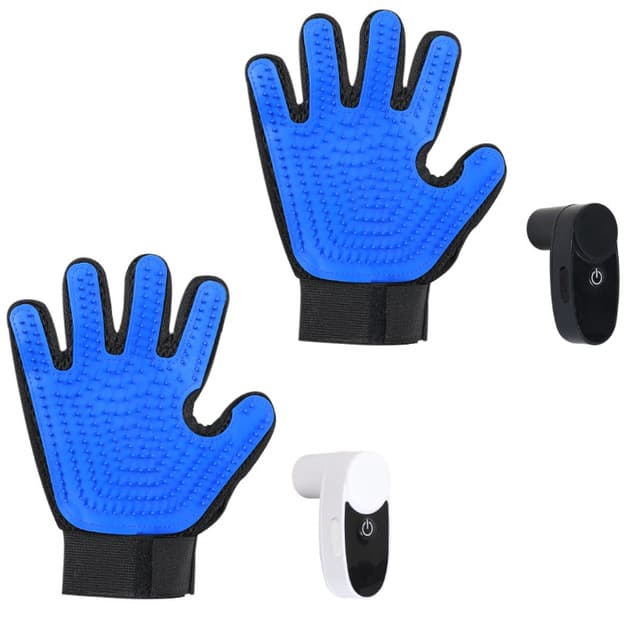 2-Piece Black Blue Pet Grooming Spray Glove with White & Black Detachable