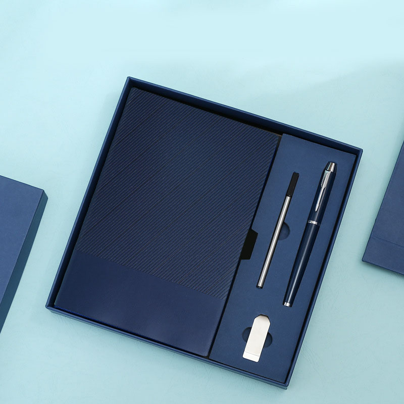 Dark Blue A5 Business Notebook Gift Set with 8GB USB Drive Executive Journal