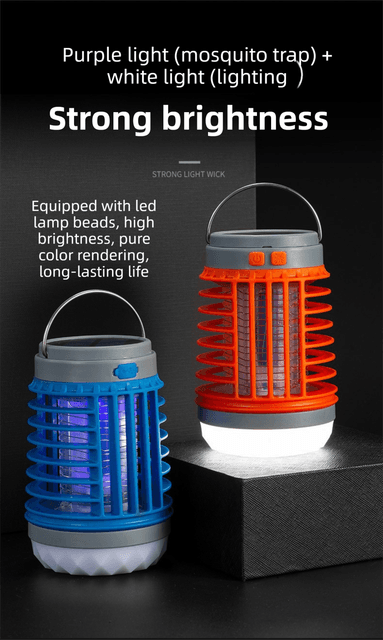 Orange 2-in-1 Cordless Flashlight & Zapper Lantern - Solar / USB Charging