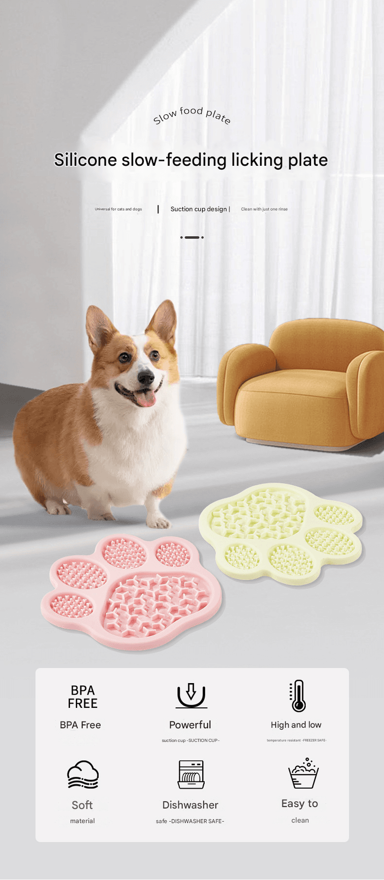 Brown Silicone Slow Feeder Lick Mat for Dogs and Cats - Paw Shaped Non Slip