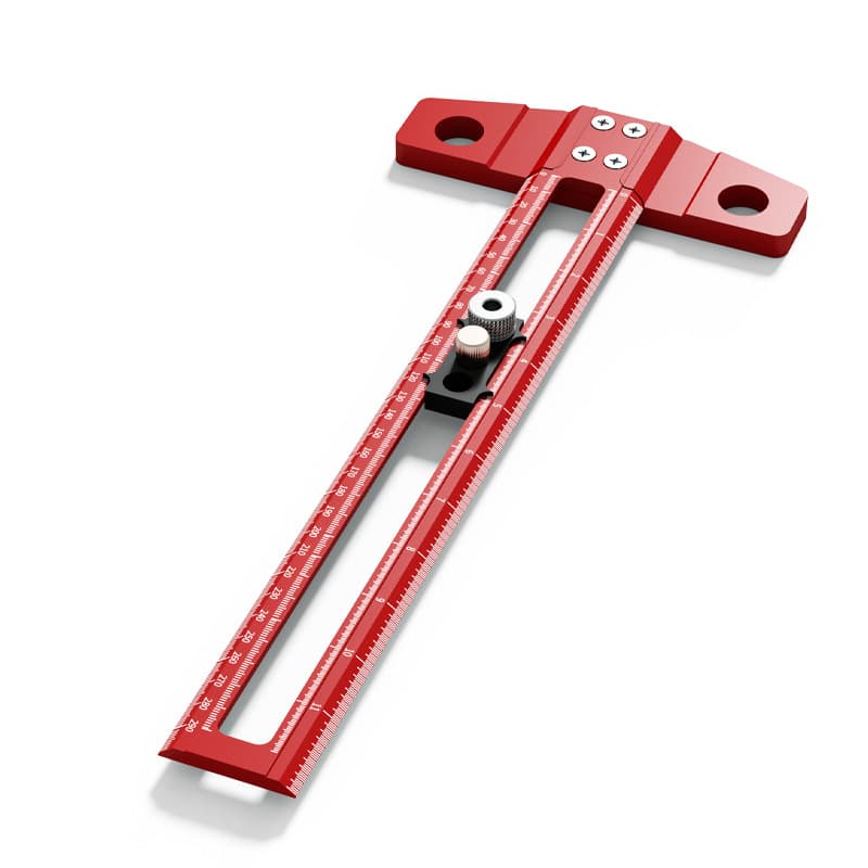 Red Multifunctional T-Square Ruler 0-300mm - Aluminium Alloy with Laser