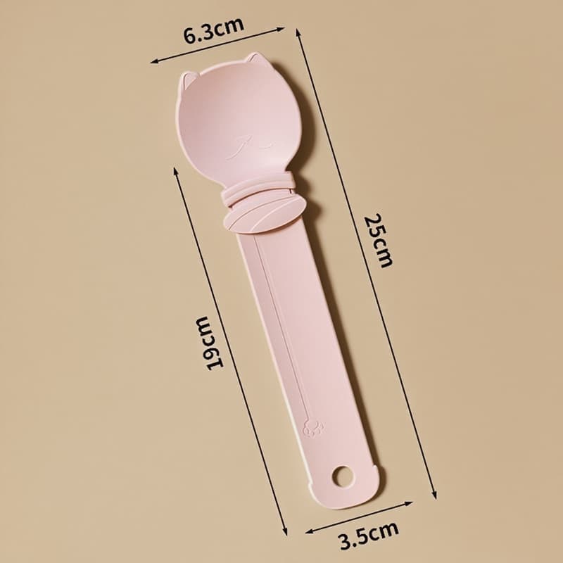 Pink Cat Treat Spoon for Wet Food & Paste - Extra-Long PP Handle, Food-Grade