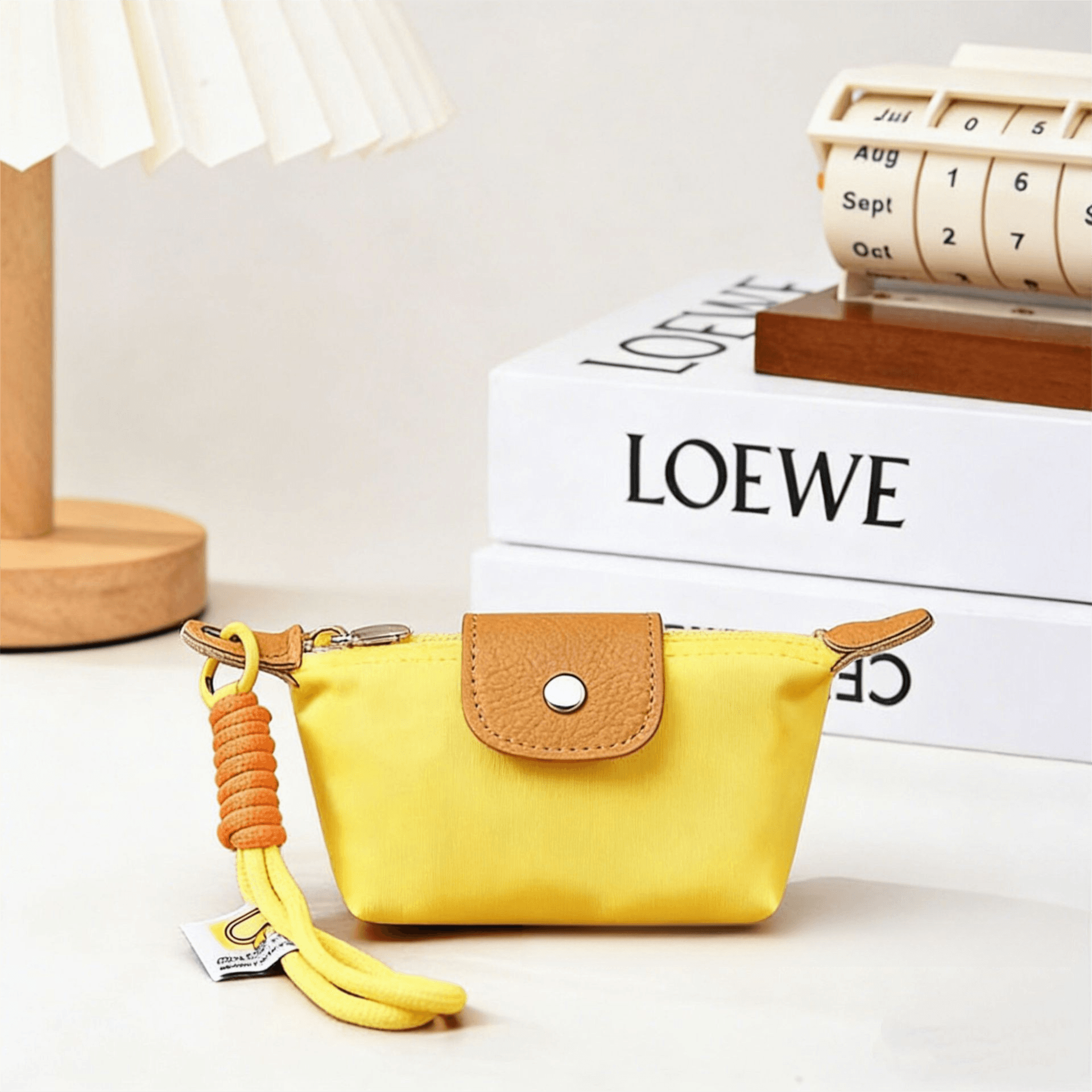 Yellow Mini Nylon Coin Purse with Wrist Strap - Compact Zipper Key Holder