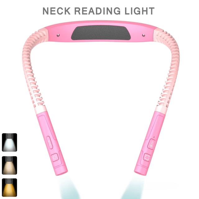 Pink LED Rechargeable Ergonomic Neck Reading & Running Light - Timer, 3