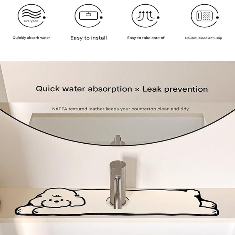 2-Piece Faucet Draining Mat Set Absorbent Sink Splash - Milk-Loving Dog
