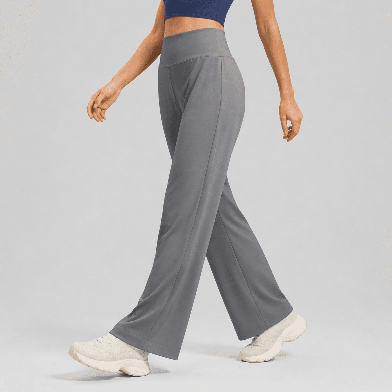 Women's High Waist Yoga Pants (S size) - Grey Loose Straight Leg Full Length