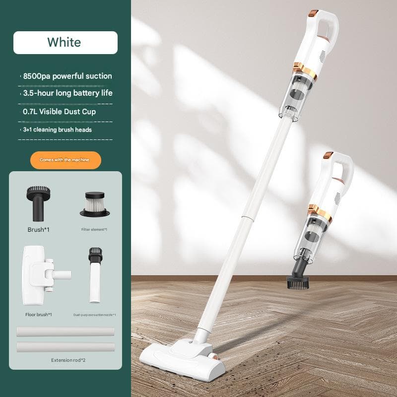 White Cordless Handheld Vacuum Cleaner - 8500Pa Powerful Suction, 700 ml