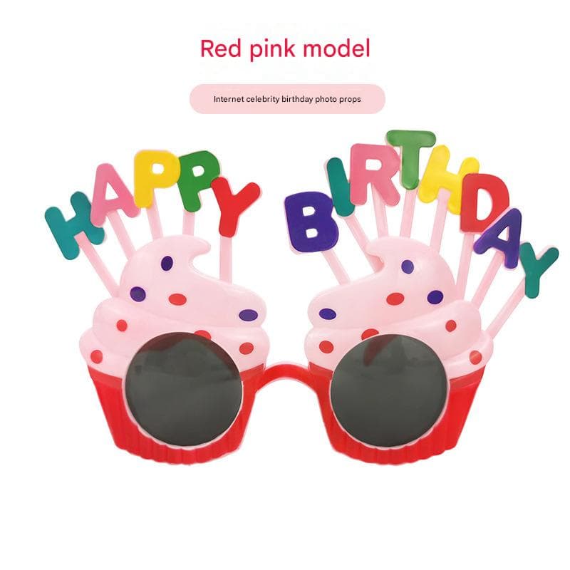 Red Pink Novelty Birthday Glasses - Fun Cake Design Party Props - Plastic