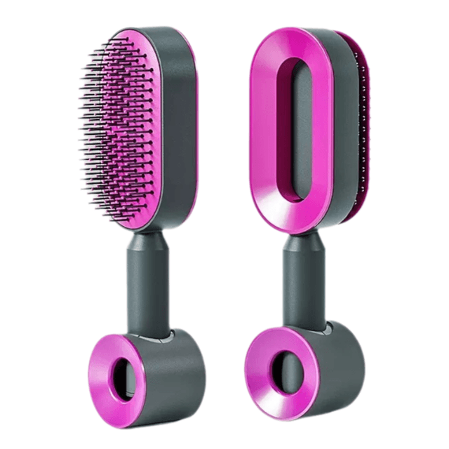 Black and Purple 3D Airbag Massage Self Cleaning Hair Brush with Base