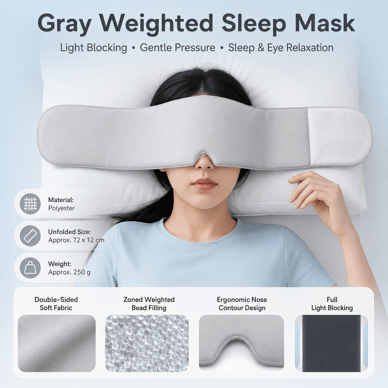 Grey Weighted Sleep Mask - Double-Sided Cooling and Warm Fabric, Micro-Bead