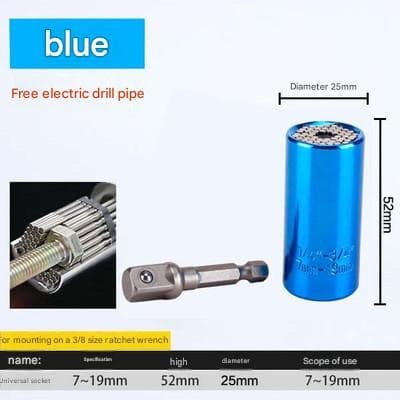 Blue Universal Socket Set 7-19mm - Steel Construction - Multi-function Magic