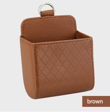 Brown Leather Car Air Vent Storage Bag - Multi-Purpose Phone Holder