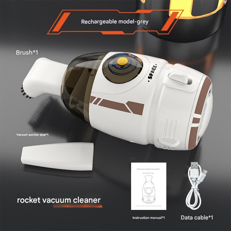 Grey Rocket Desktop Vacuum Cleaner - USB Rechargeable, 500mAh Battery, Two
