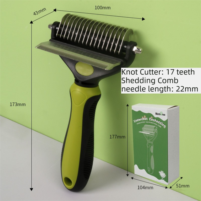 2-in-1 Green Pet Knot Cutter Built in Shedding Comb for Dogs & Cats