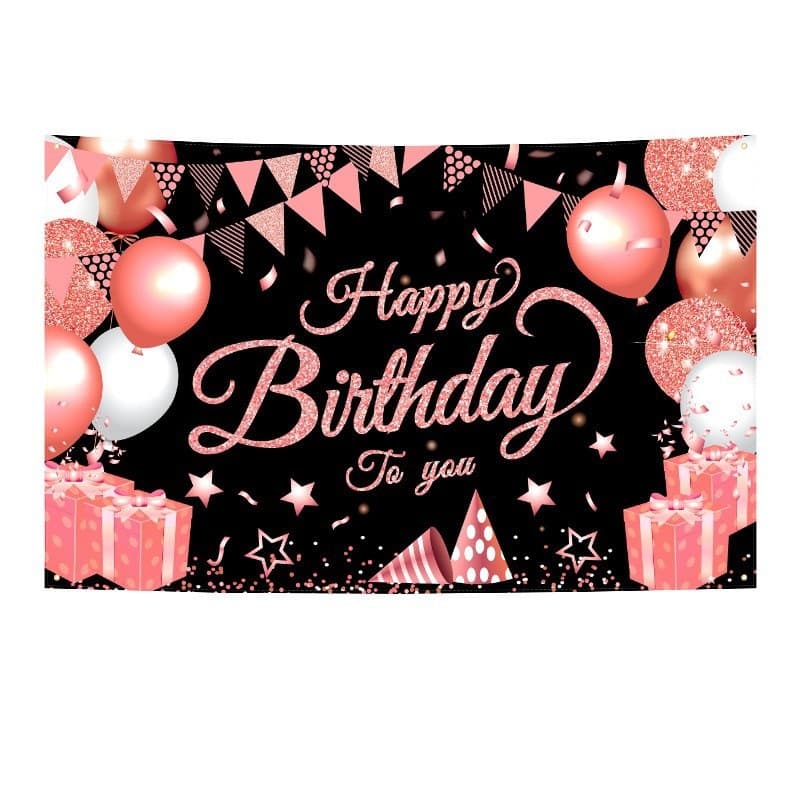 180 × 115 cm Black and Pink Happy Birthday Banner - Glitter Party Backdrop