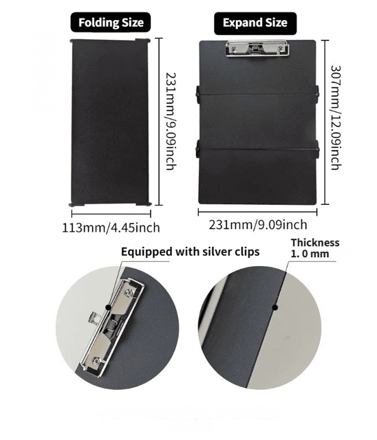 Black Waterproof Aluminum Tri-Fold Nursing Clipboard with Pen Slot