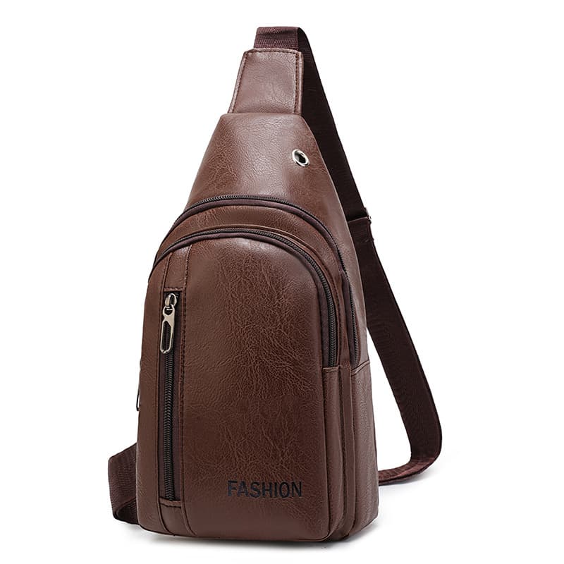 Brown Men's PU Leather Chest Bag - Water Resistant Crossbody Sling Bag