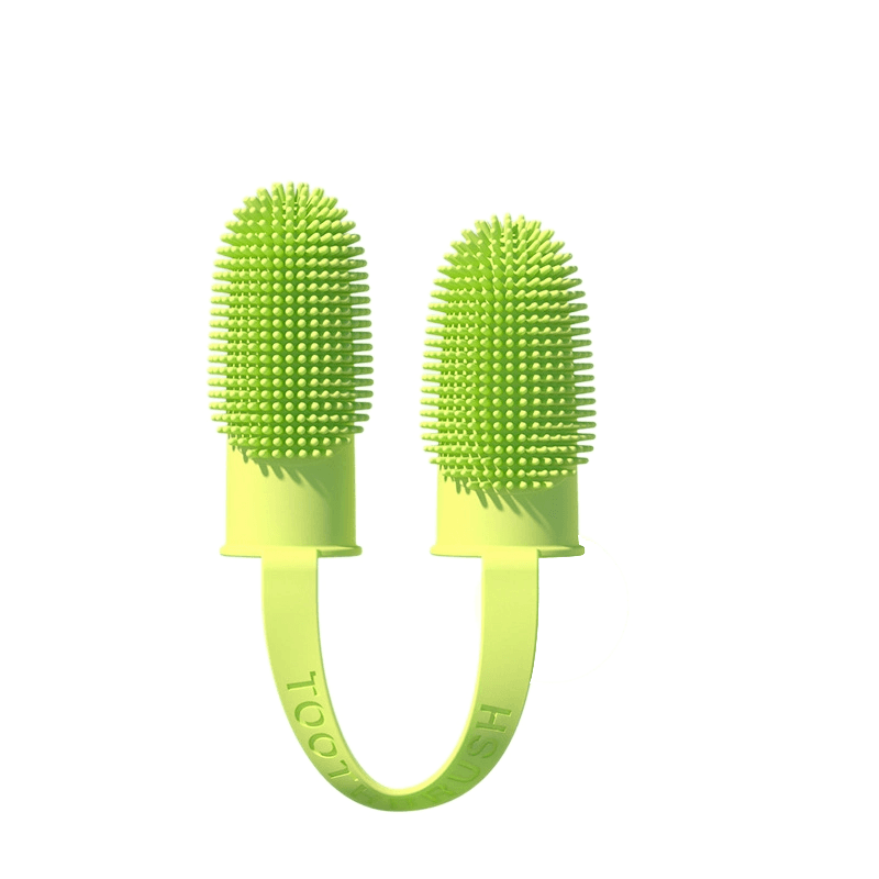 5-Pack greenish-yellow Double Finger Pet Toothbrush - Soft TPR Dog Cat