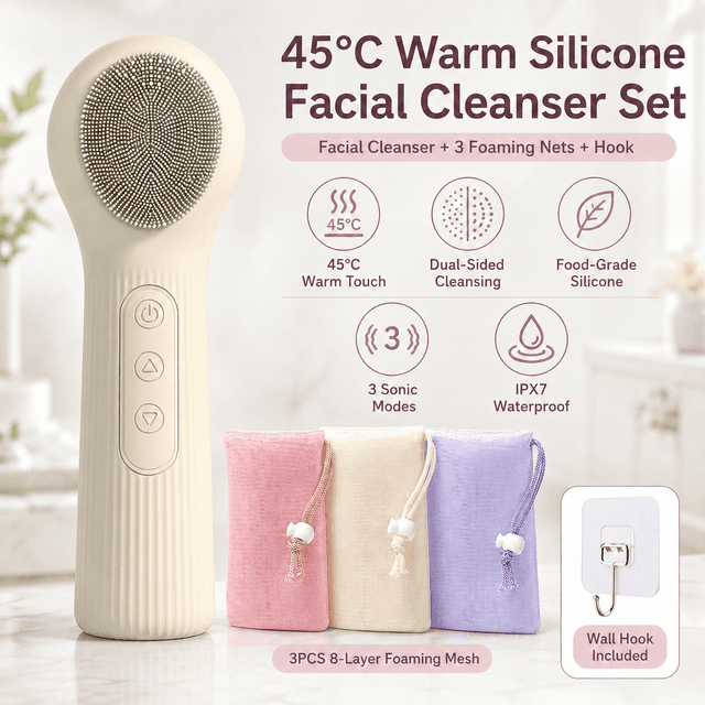 Beige 45°C Constant Heating Silicone Facial Cleansing Brush - Beige Silicone