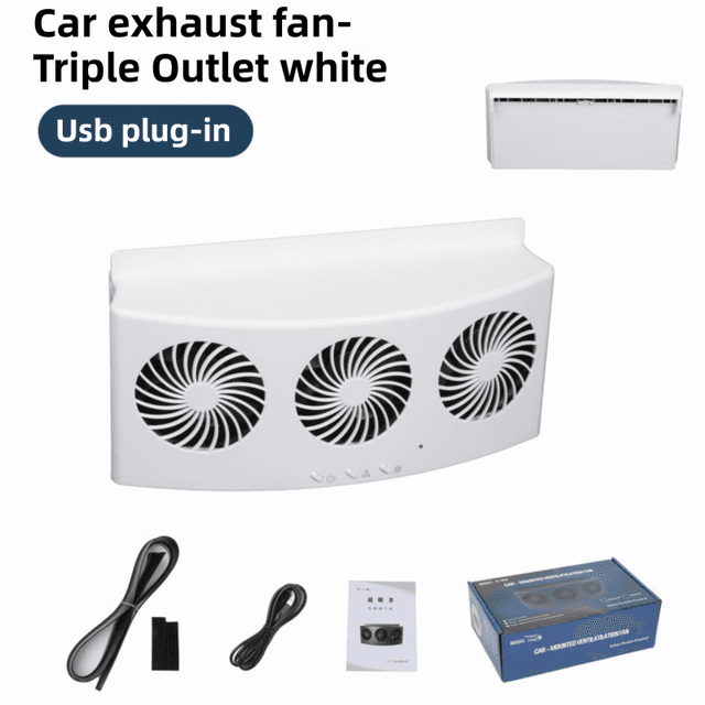 White USB Plug in Triple Outlet Car Window Ventilation and Exhaust Fan