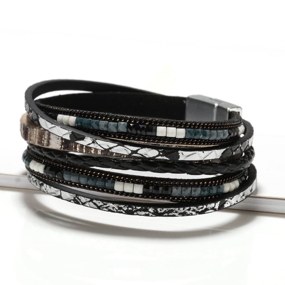 Black Bohemian Multi-Layer Leather Bracelet for Women - PU Faux Leather