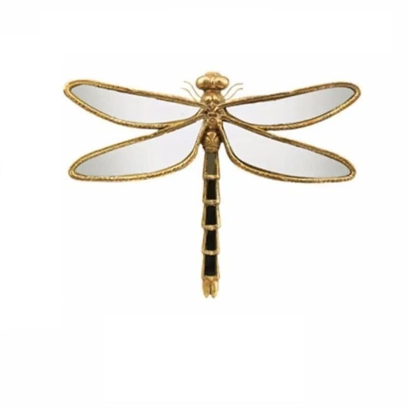 Vintage Resin Dragonfly Mirror Wall Art - Distressed Gold Finish