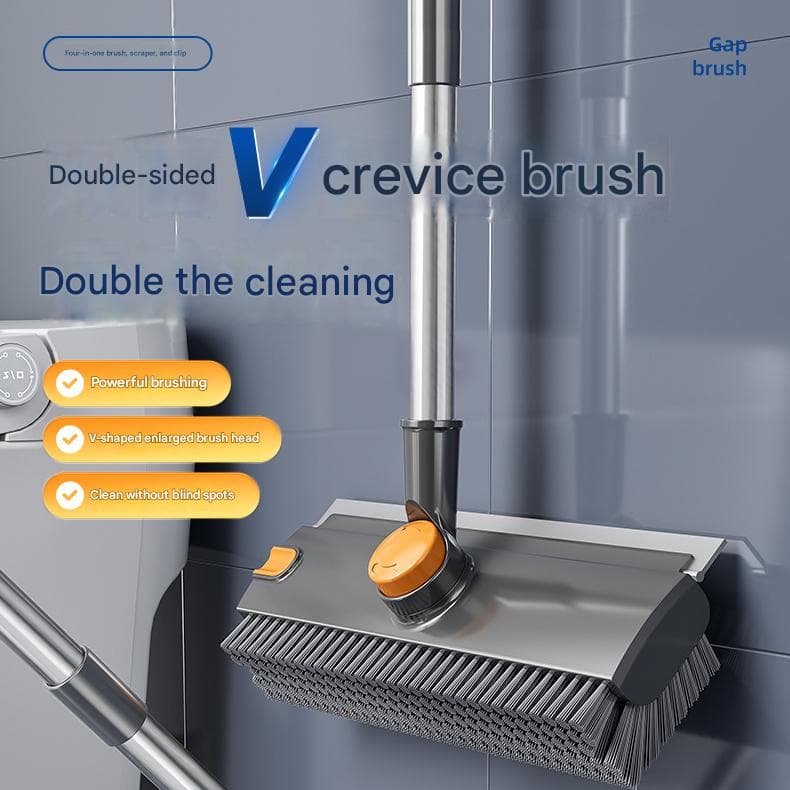 Grey Floor Scrub Brush with V-Shaped Bristles - 360 Degree Rotating Long