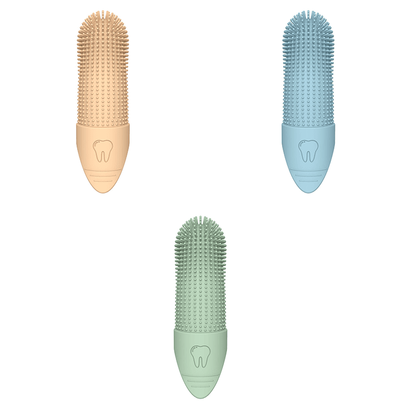 3-piece Blue and Green and Yellow Silicone Pet Finger Toothbrush for Cats