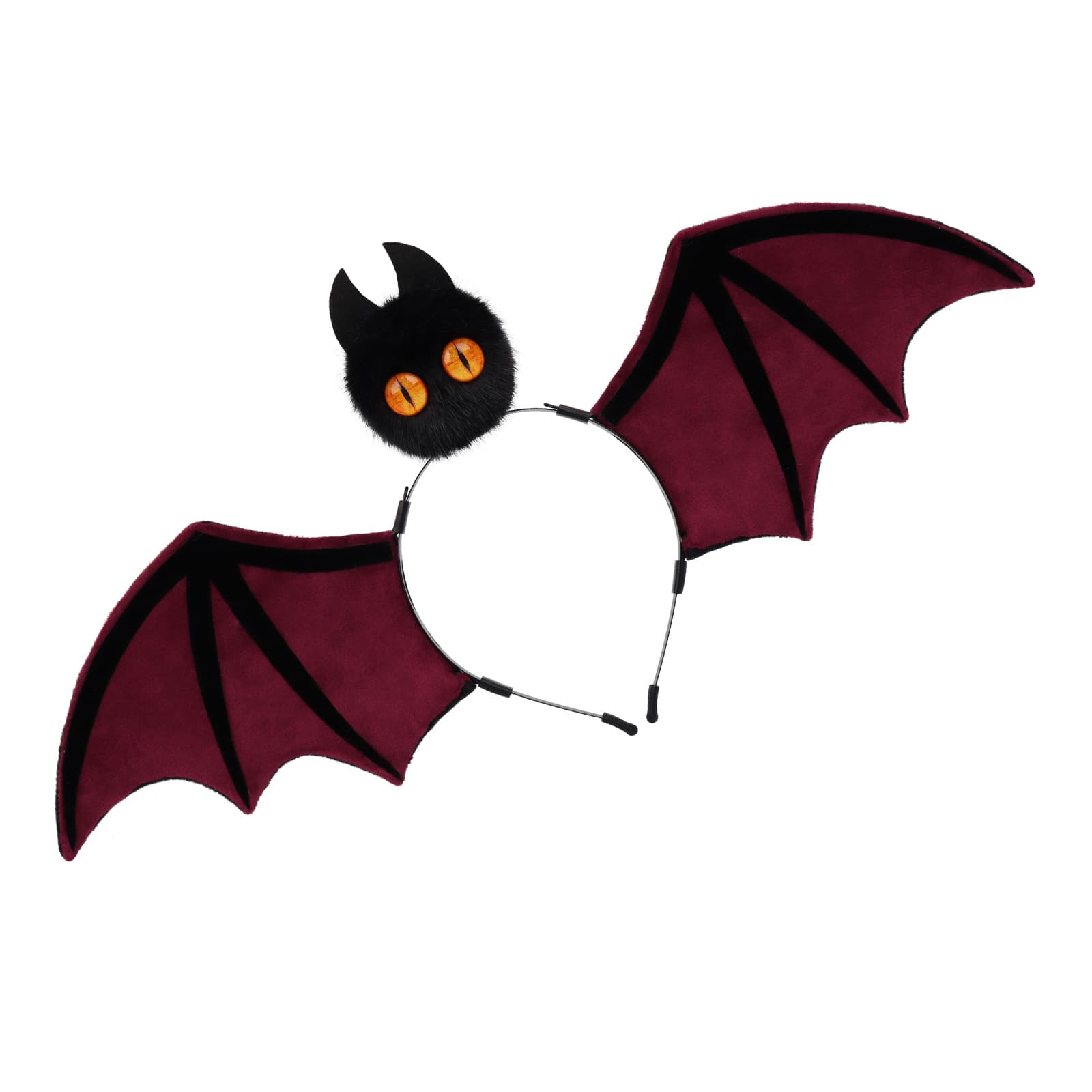 Red Halloween Bat Wing Headband with Furry Ears and Orange Eyes - Velvet
