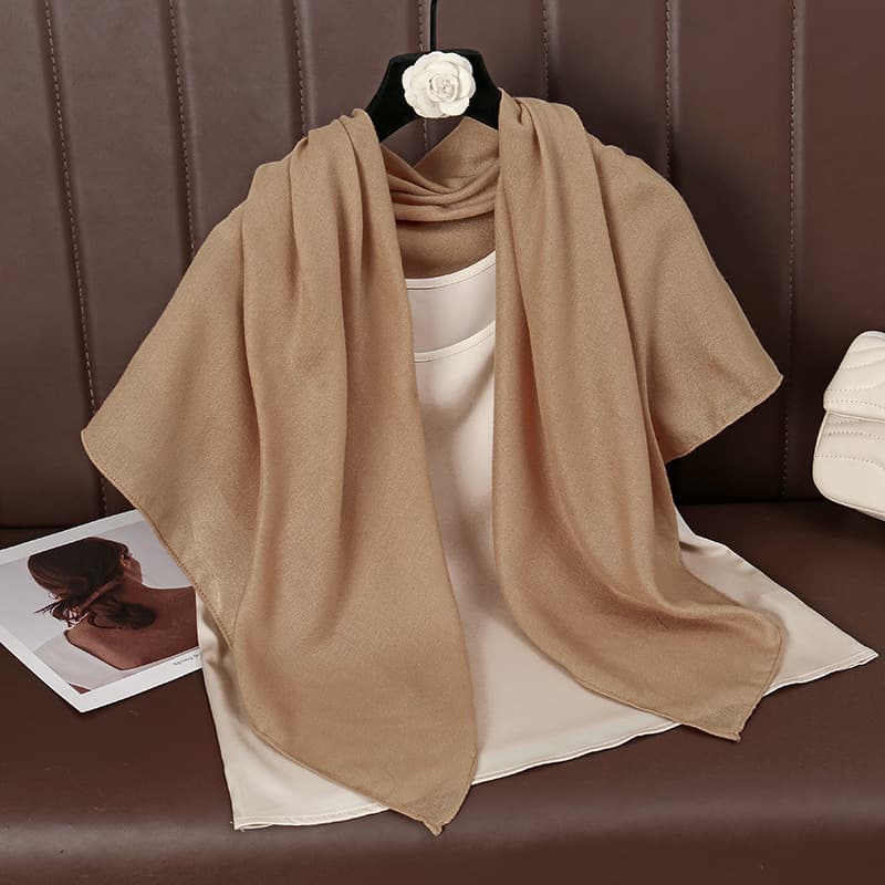 Brown 90 × 90 cm Women Solid Colour Square Scarf - Lightweight Polyester