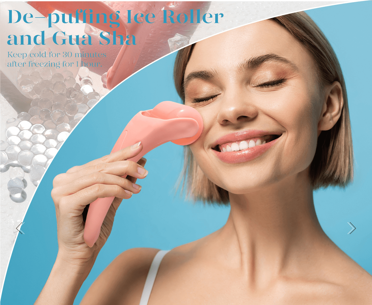 Pink Face Ice Roller with Gel Cooling Head- Reusable - Pink For De Puffing