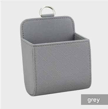 Grey Leather Car Air Vent Storage Bag - Multi-Purpose Phone Holder