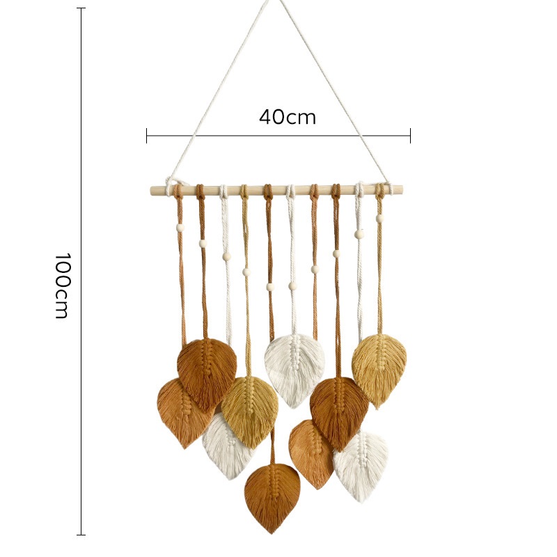 Brown 40 × 100 cm Handmade Macrame Leaf Wall Hanging - Cotton Boho Tapestry