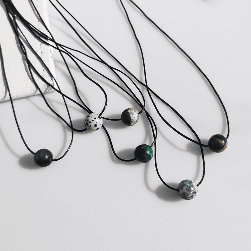 6-piece Vintage Geometric Natural Stone Bead Pendant Necklace Adjustable
