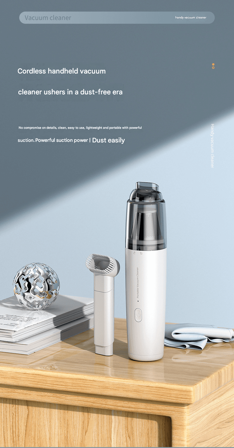 White Mini Portable Car Vacuum Cleaner - 120W Strong Suction, Handheld